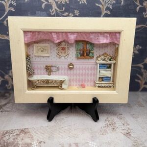 Vintage Victorian Bathroom Diorama Shadow Box Miniature Dollhouse Bath Scene